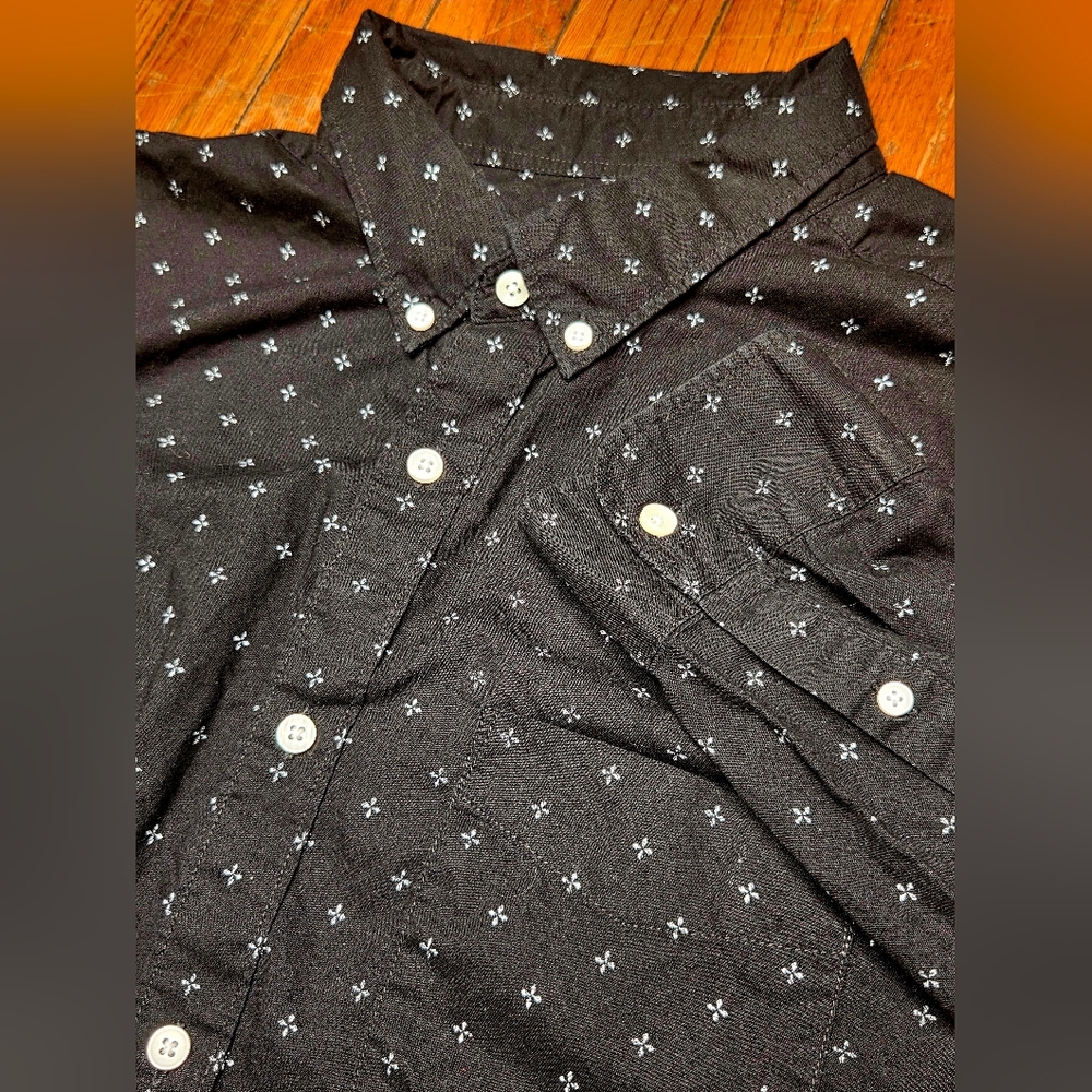 American Eagle Outfitters Mens XL Button Down Black White Long Sleeve Shirt B2